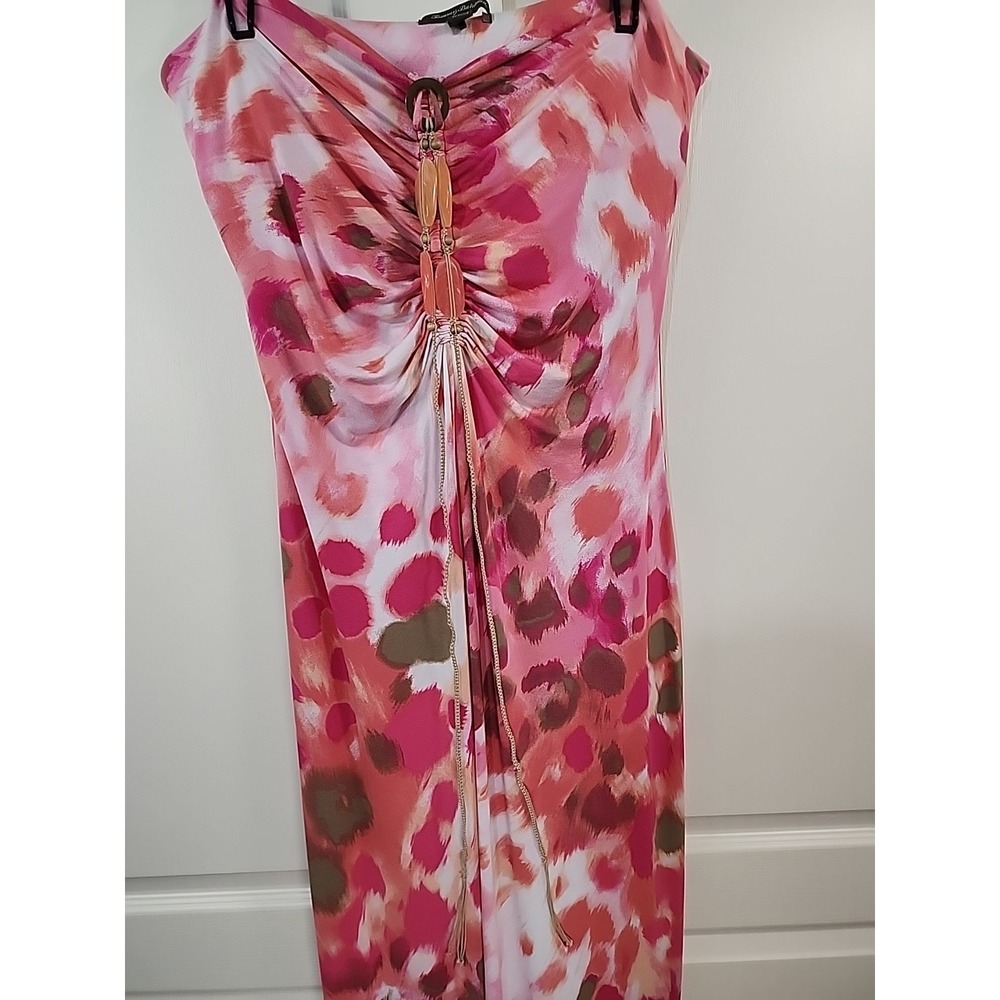 Tommy Bahama Pink Watercolor Leopard Beaded Halter Maxi Dress XL Sleeveless - Picture 13 of 14